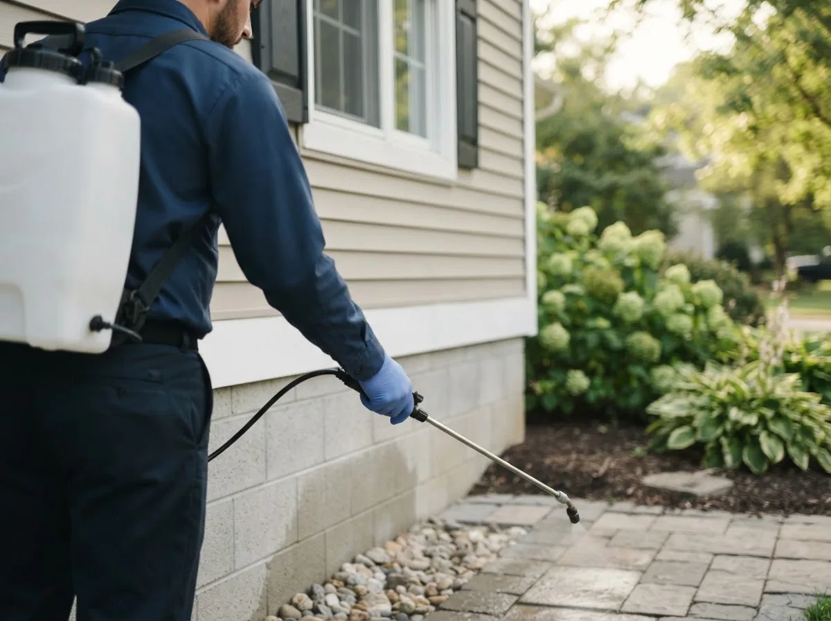 Pest control technician inspecting a home in North Baltimore, OH